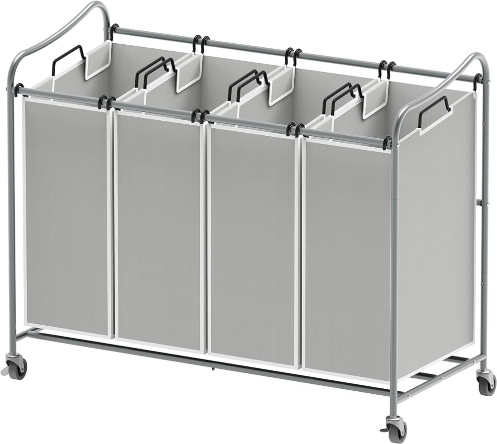 Simple Houseware 4-Bag Heavy Duty Laundry Sorter Rolling Cart, Silver | Amazon (US)