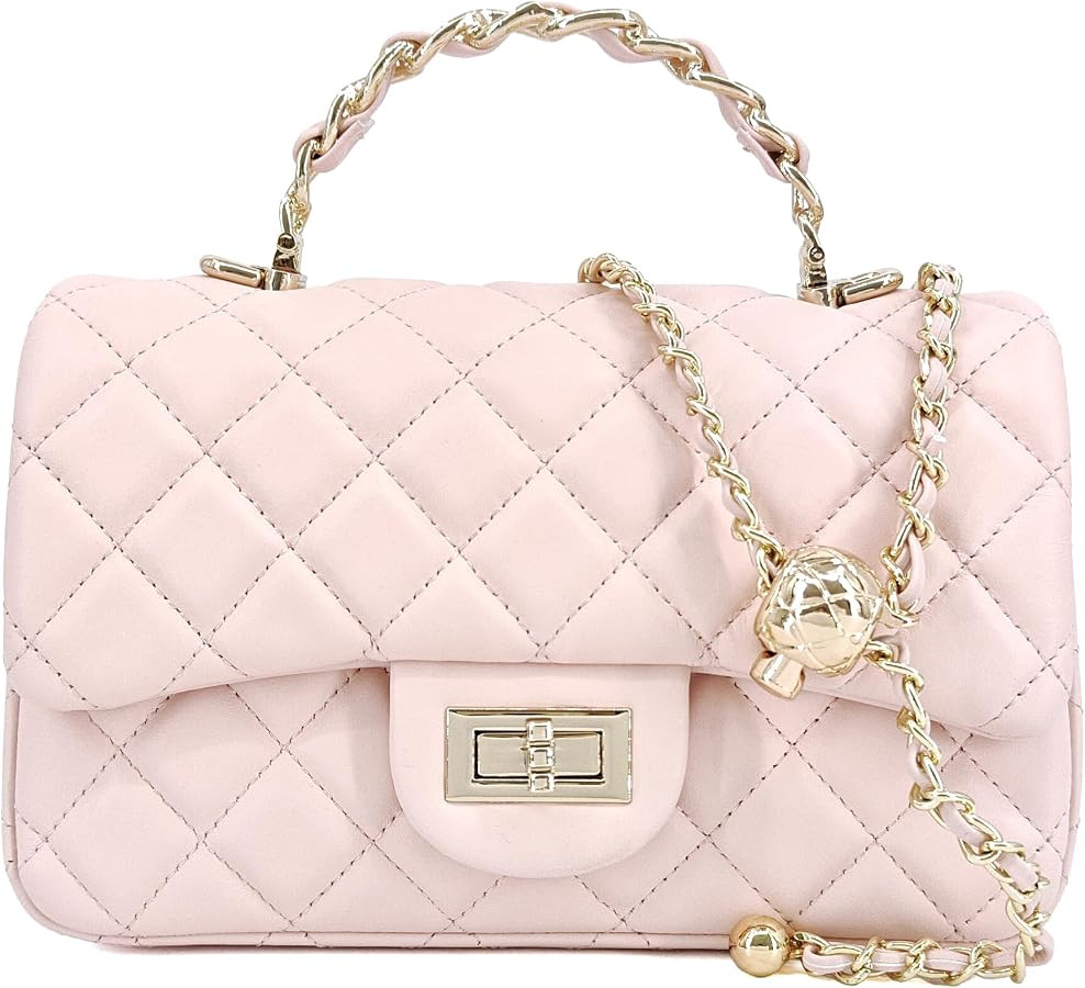 M-ioi-M Small Quilted Leather Flap Crossbody Bag with Gold-Tone Handle | Amazon (US)