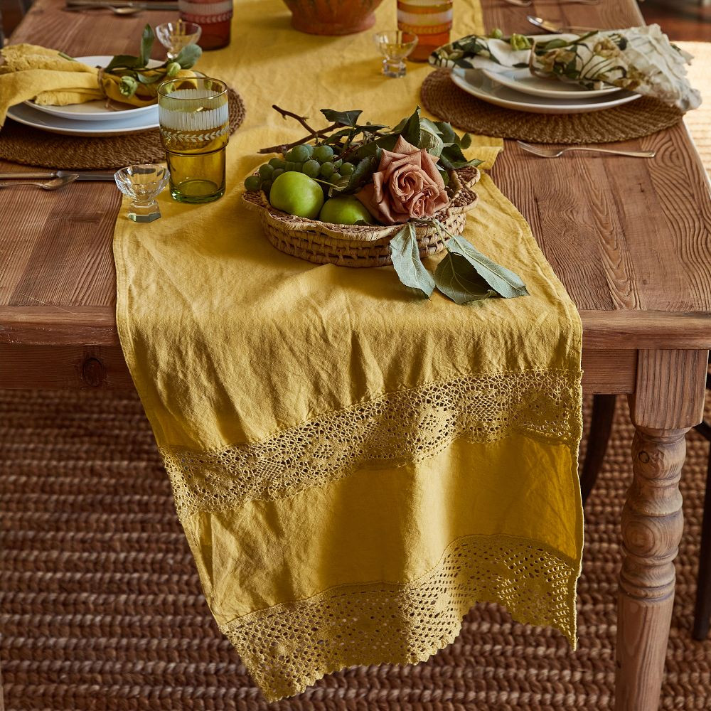 Linen Crochet Inset Table Runner | GreenRow