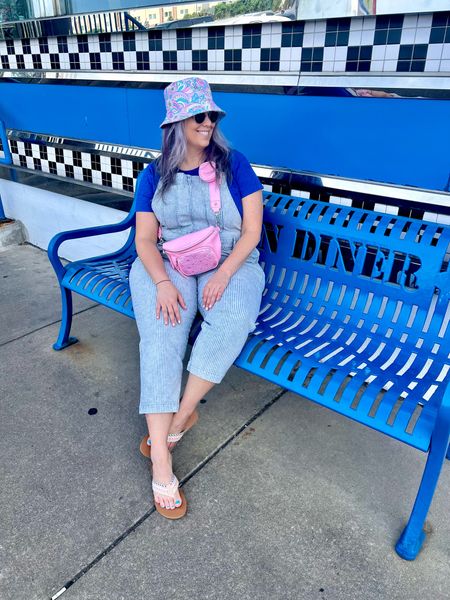 ✨SIZING•PRODUCT INFO✨
⏺ Railroad Stripe Denim Overalls, nice stretch, Junior’s XXXL ( TTS) @walmartfashion 
⏺ Pastel “Groovy” Bucket Hat @walmartfashion 
⏺ Wide Strap Thong Flip Flops - run small - go up one from your normal size @walmartfashion 
⏺ Cobalt Blue Basic Tee - L - TTS @oldnavy
⏺ Linked similar bum bag from @walmartfashion (which is where mine is from, it’s just older)
⏺ Retro Round Sunglasses 

Overalls, denim, jean, denim overalls, stripes, striped, cropped, pink bag, bum bag, fanny pack, sparkle, 70’s, retro, bucket hat, hat, blue top, basic top, flip flops, spring, summer, funky, fun

#walmart #walmartfashion #walmartstyle walmart finds, walmart outfit, walmart look  #overalls #overallsoutfit #overallsoutfitinspo #overallsoutfitinspiration #overallslook #summeroveralls 
#hat #hats #beanie #beanies #hatoutfit #beanieoutfit #hatoutfitinspo #beanieoutfitinspo #hatlook #beanielook #hatstyle #beaniestyle #hatfashion #beaniefashion #baseball #baseballhat #baseballcap #cap #trucker #truckerhat #truckercap  
#sandals #springsandals #summersandals #springshoes #summershoes #flipflops #slides #summerslides #springslides #slidesandals #blue #cobaltblue #blueoutfit #blueoutfitinspo #blueshirt #blueoutfitinspiration #outfitwithblue #bluelook 
#retro #vintage #vibe retro, retro find, retro finds, retro style, retro fashion, retro look, retro vibe, retro outfit, retro outfit inspo, retro inspo, retro outfit inspiration, vintage find, vintage finds, vintage vibe, vintage style, vintage look, vintage inspiration, vintage outfit, vintage outfit inspo, vintage inspo, vintage outfit inspiration, 50’s, 60’s, 70’s, 80’s, 90’s, throwback style, throwback fashion 
#under30 #under40 #under50 #under60 #under75 #under100
#affordable #budget #inexpensive #size14 #size16 #size12 #medium #large #extralarge #xl #curvy #midsize #pear #pearshape #pearshaped
budget fashion, affordable fashion, budget style, affordable style, curvy style, curvy fashion, midsize style, midsize fashion


#LTKFindsUnder50 #LTKMidsize #LTKStyleTip