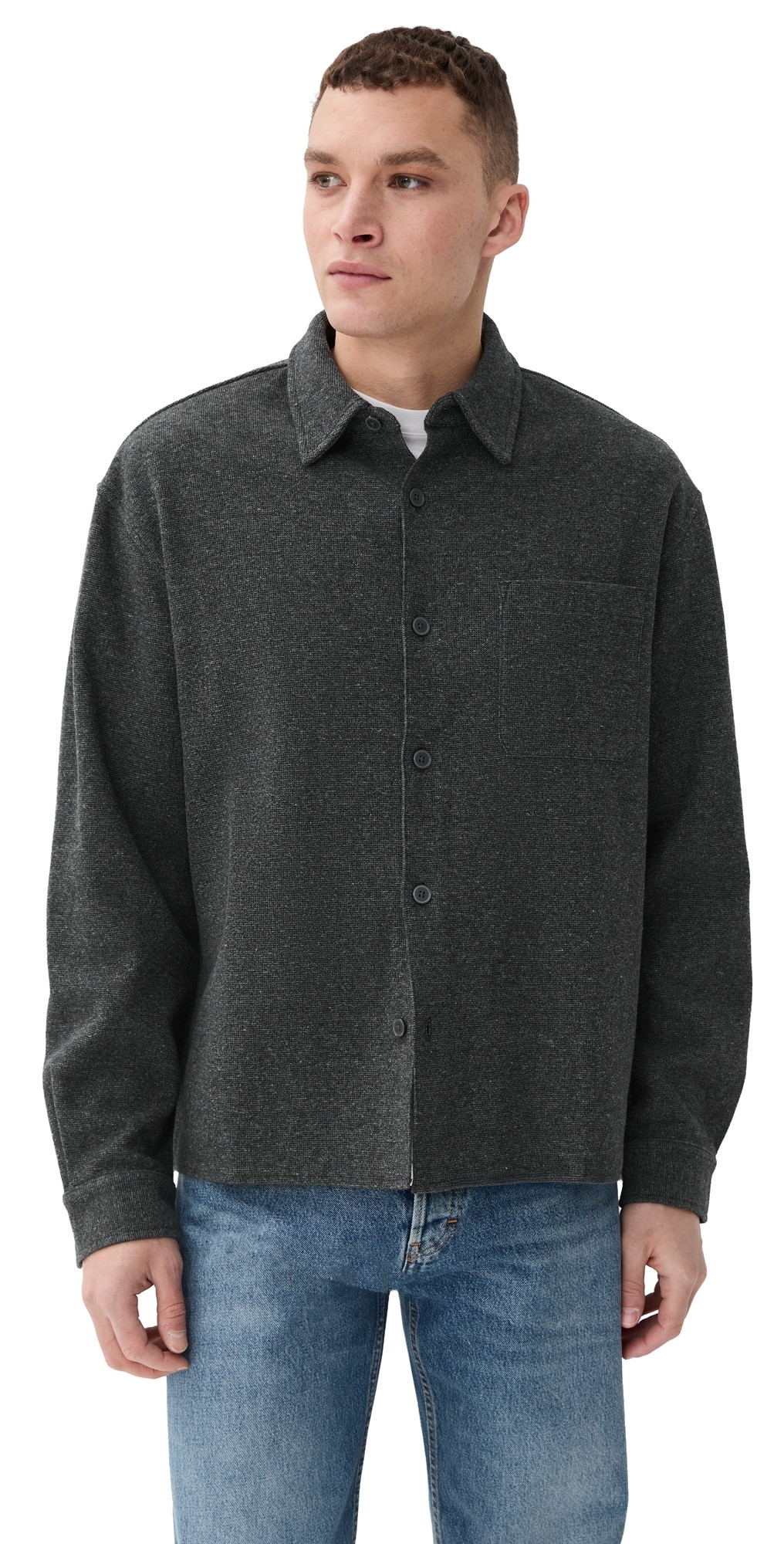 FRAME Long Sleeve Waffle Textured Shirt Heather Grey S | Shopbop