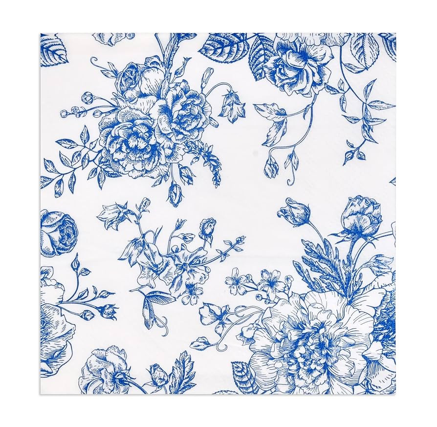 120 Floral Cocktail Beverage Napkins Blue & White Disposable Paper Spring Flowers Dessert Napkin ... | Amazon (US)