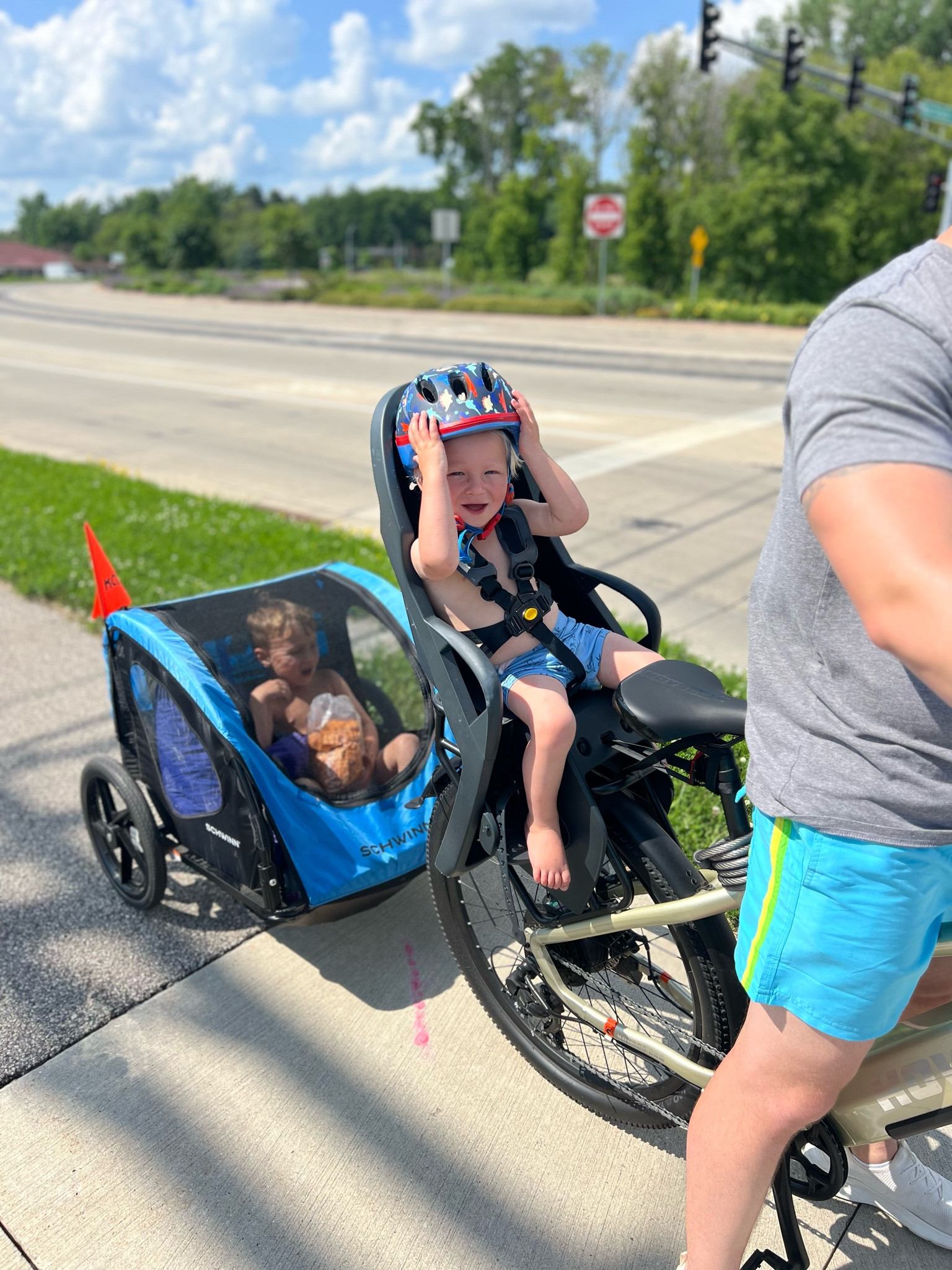 Our favorite biking gear from baby to kids. Love the seat and trailer! Brooke sits on a bike attachment behind my bike, but when I take all 3 she can still fit in the trailer with the screen not zipped. 

Bike trailer | Schwinn | burley | toddler bike carrier | baby bike seat 

#LTKFitness #LTKFamily #LTKActive