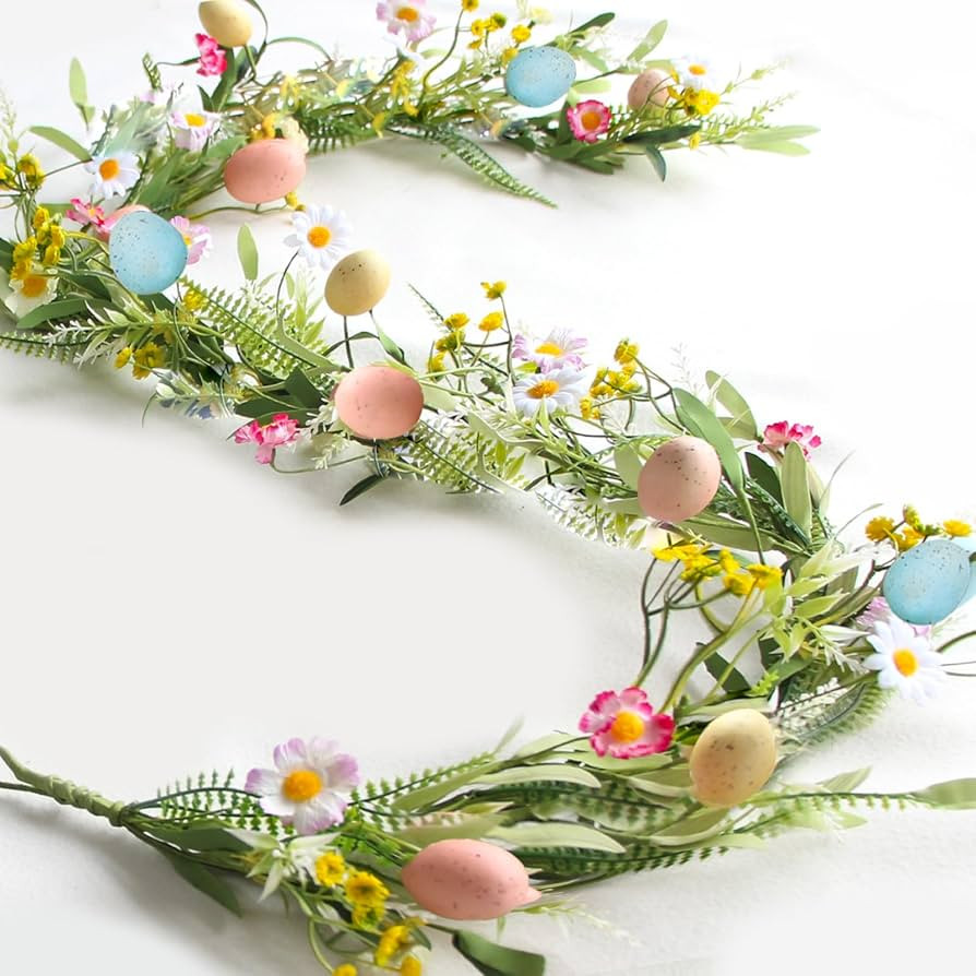 ZIFTY 5FT Easter Garland Faux Spring Vine with Easter Eggs Berries for Rustic Mantle Arch Home Ta... | Amazon (US)