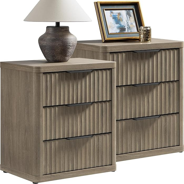 SICOTAS Night Stand Set of 2 Nightstands with 3 Drawers Storage Bedside Table Large Fluted Bed Si... | Amazon (US)