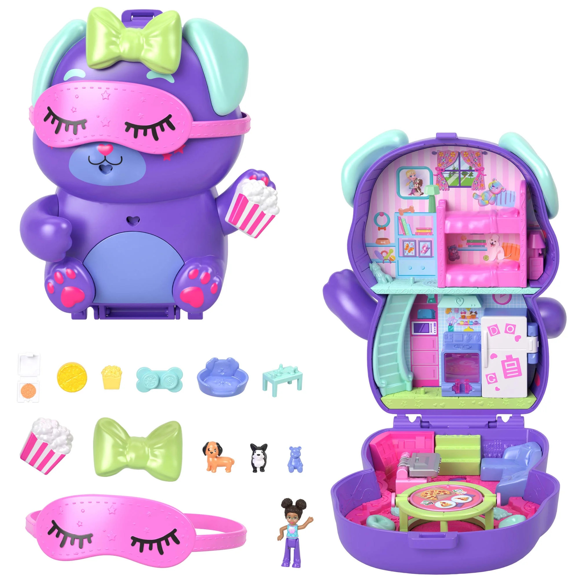 Polly Pocket Sleepover Puppy Compact Playset with 1 Micro Doll, Pet Dogs, Food & Styling Accessor... | Walmart (US)