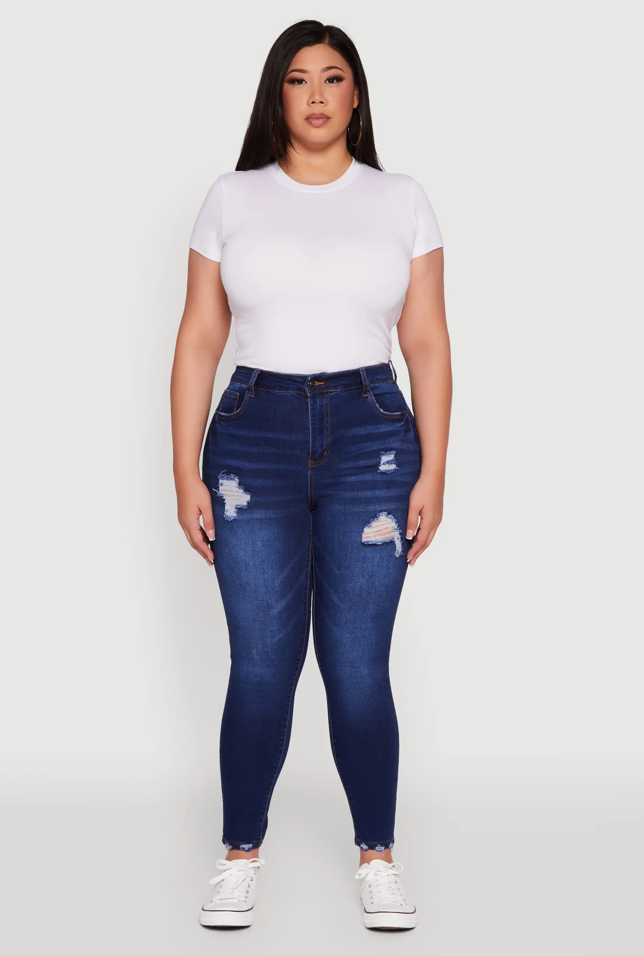 Plus Size High Waisted Distressed Skinny Jeans | Rainbow Shops