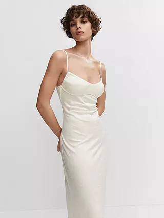 Mango Satin Midi Dress, Natural White | John Lewis (UK)