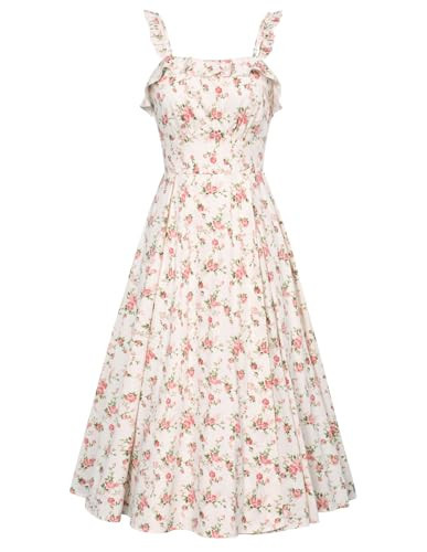 Belle Poque Womens Floral Dress A Line Swing Dress Pink and White Flower Dress(White-Pink Flower,XL) | Amazon (US)