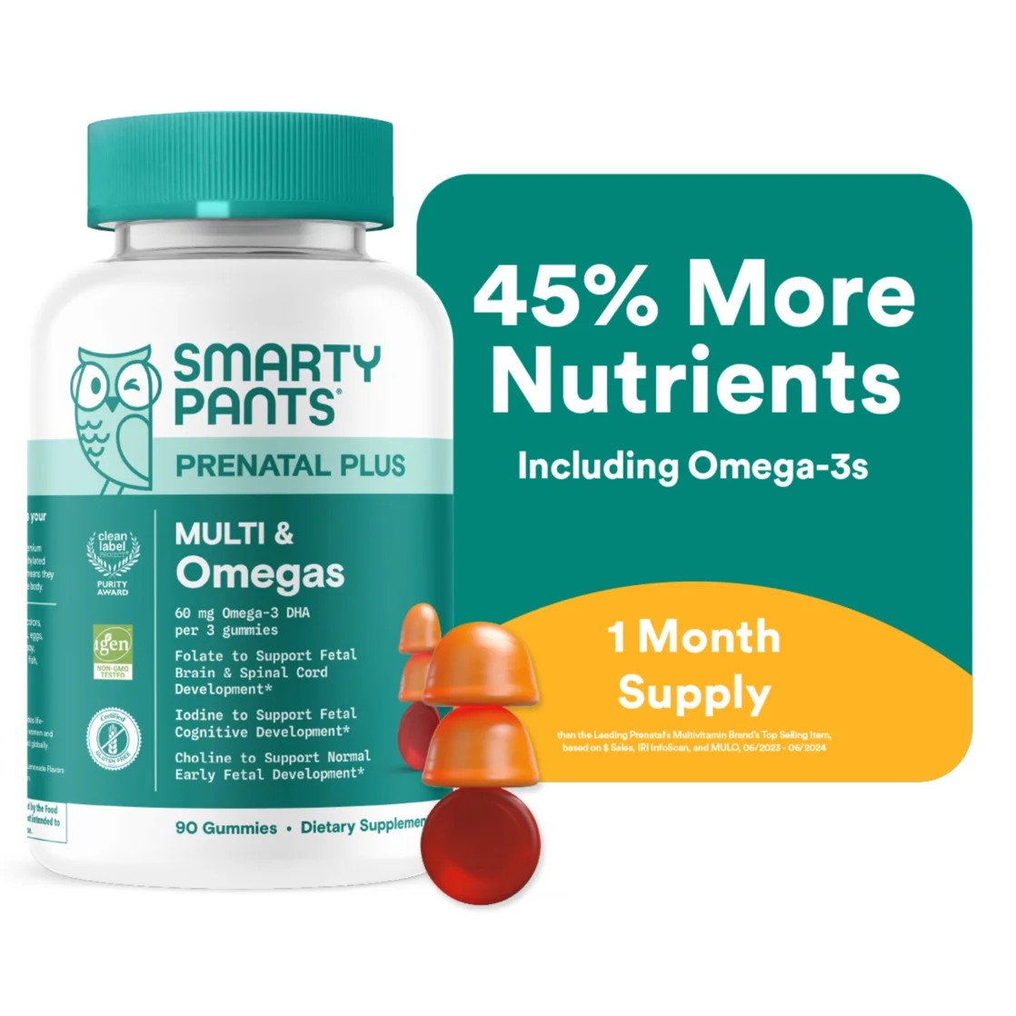 SmartyPants Prenatal Plus Multivitamin & Omega 3 Gummies, Methylfolate, Vitamins D3, B12, Zinc, 9... | Walmart (US)