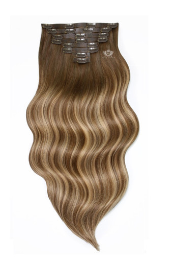 Brondie - Superior 22" Silk Seamless Clip In Human Hair Extensions 230g :Rooted: | Foxy Locks