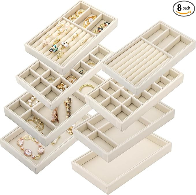 Elsjoy Set of 8 Velvet Jewelry Tray, Drawer Insert Divided Storage Holder Stackable Jewelry Organ... | Amazon (US)