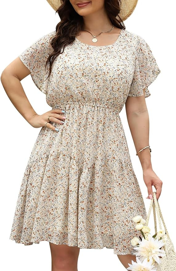 Nemidor Plus Size Summer Dresses for Curvy Women Casual Boho Midi Chiffon Print Floral Dress with... | Amazon (US)