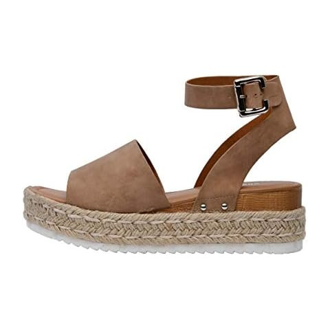 Soda Women's Topic Open Toe Buckle Ankle Strap Espadrille Synthetic sandals | Amazon (US)