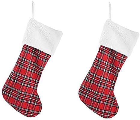 Party Explosions Tartan Plaid Christmas Stocking with White Sherpa Cuff - Set of 2 | Amazon (US)