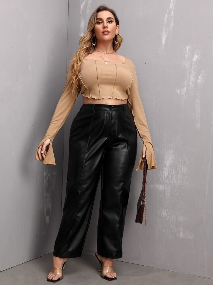 Plus High Waist PU Leather Pants | SHEIN