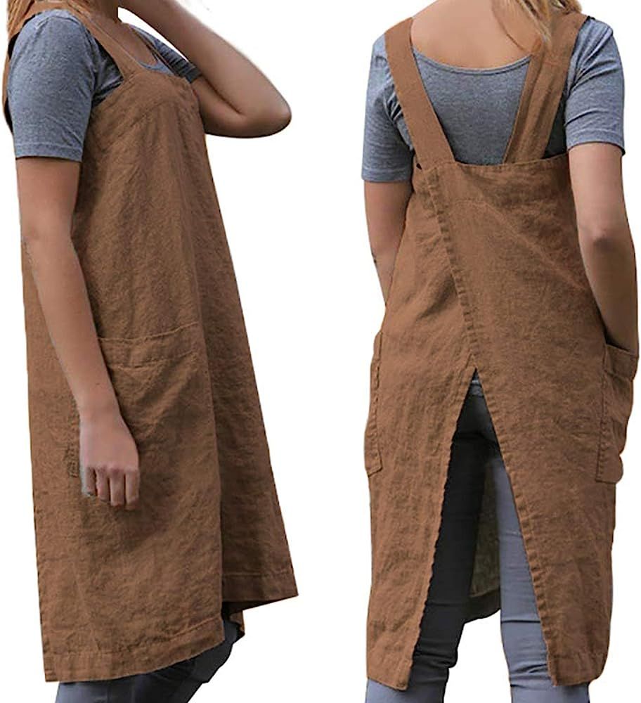 Women's Cross Back Pinafore Apron with Large Pockets Home Kitchen, Restaurant, Coffee house,Cooking  | Amazon (US)