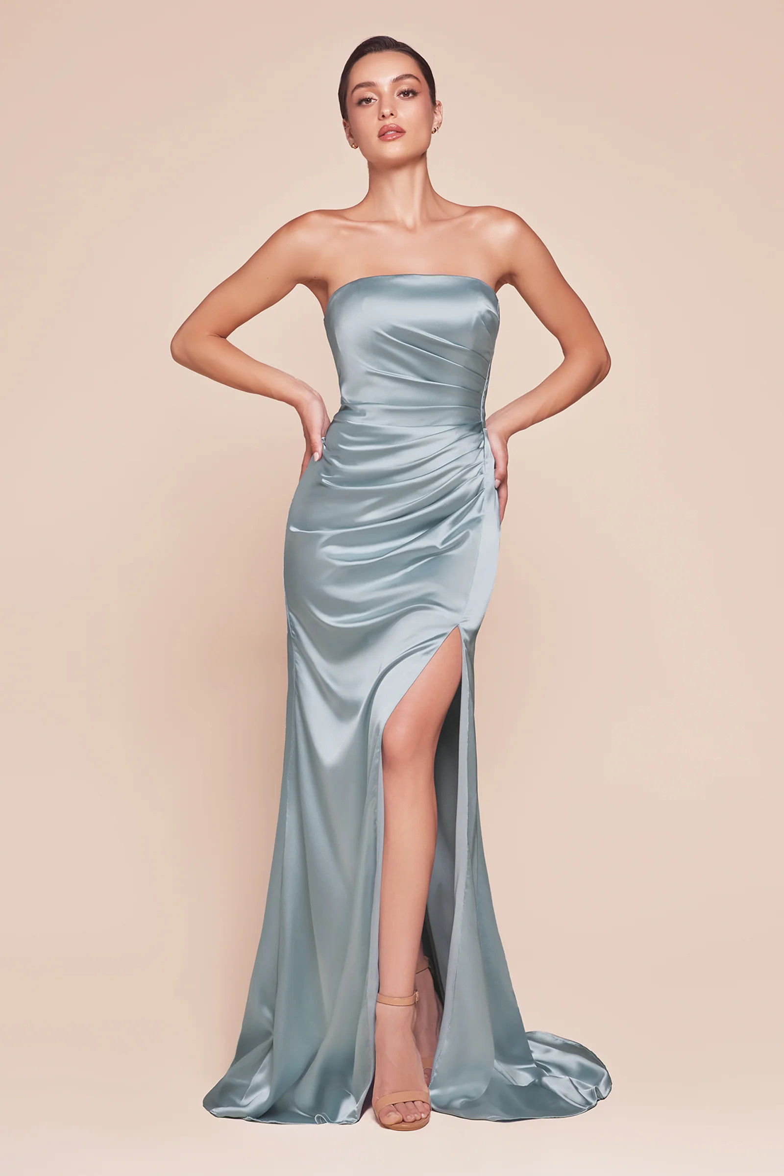 Desirae Strapless Satin Maxi Gown (Light Blue) 4 | Cleo Centric
