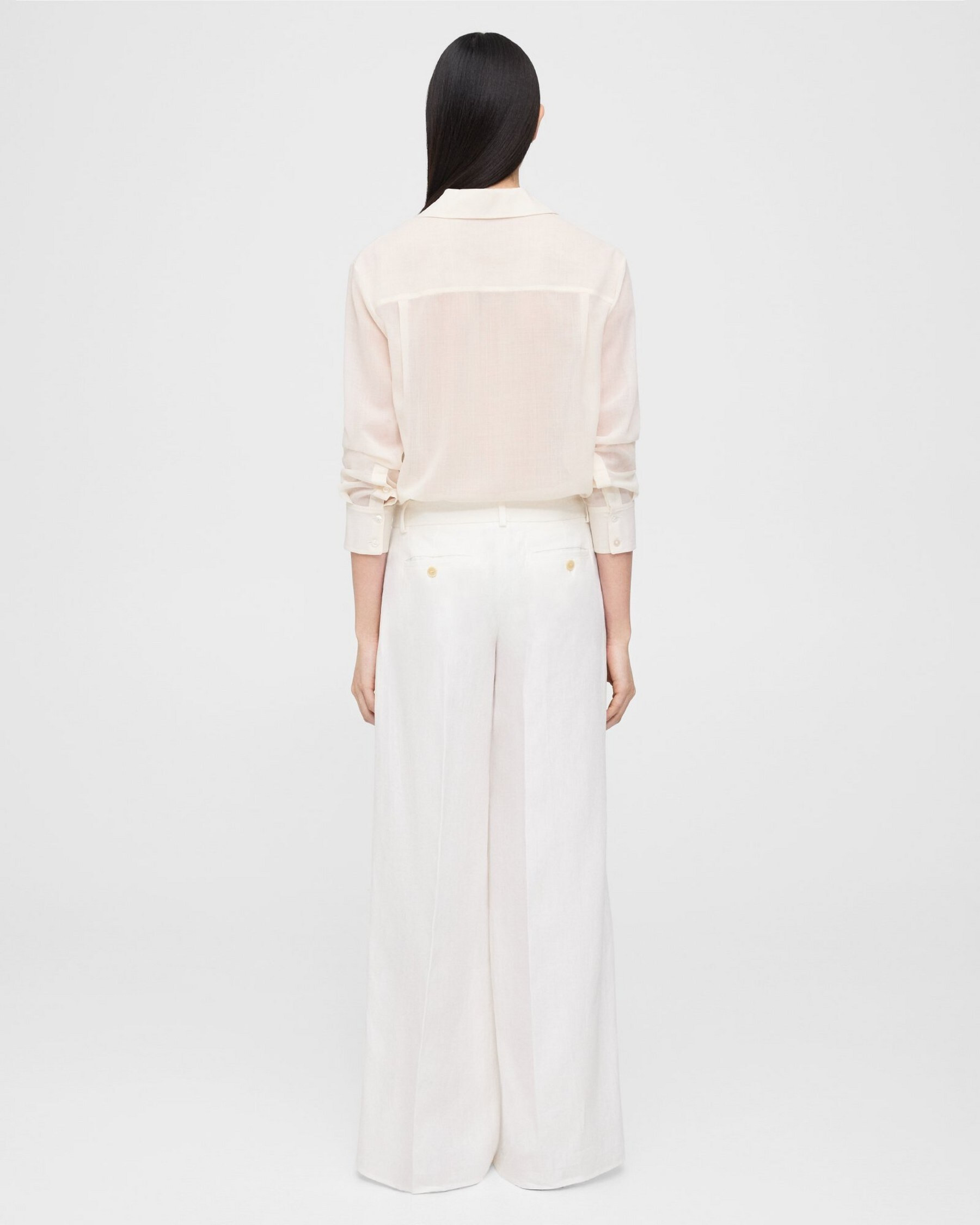 Pleated Low-Rise Pant in Galena Linen | Theory