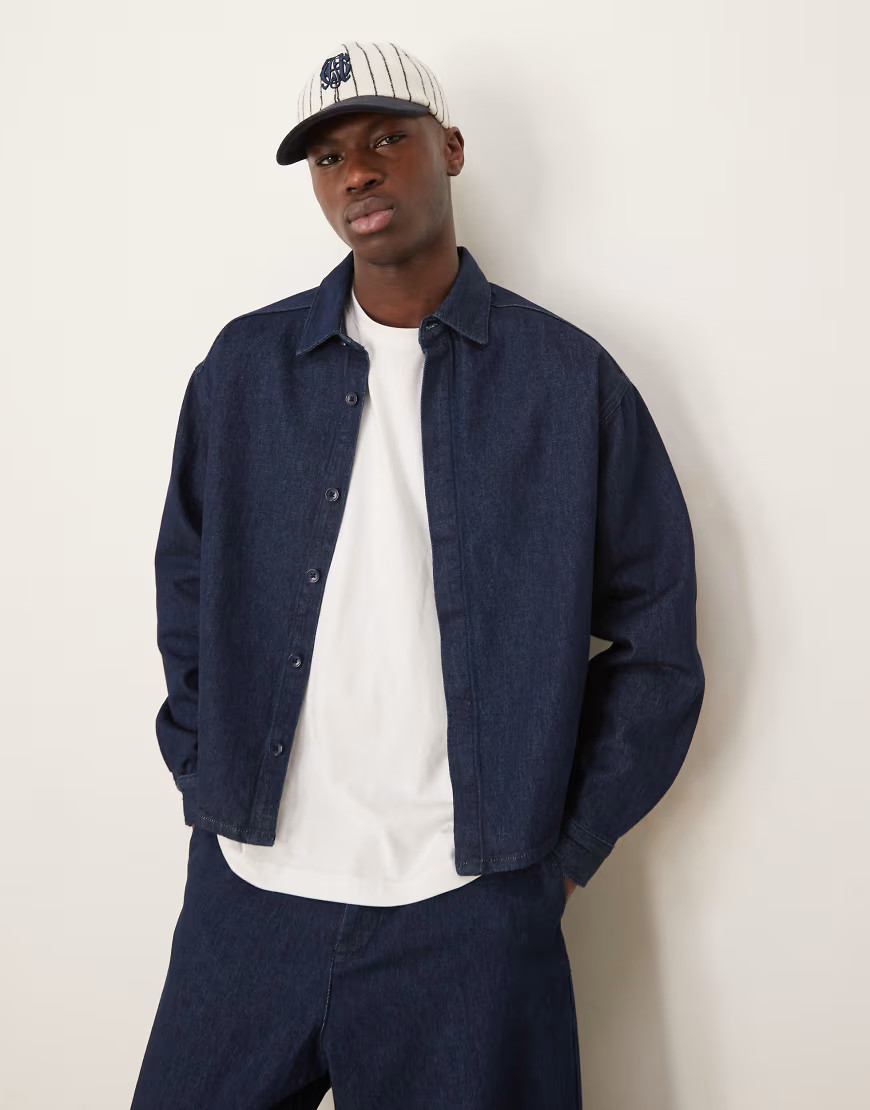 ASOS DESIGN co-ord 90's oversized boxy denim shacket in indigo wash-Blue | ASOS (Global)