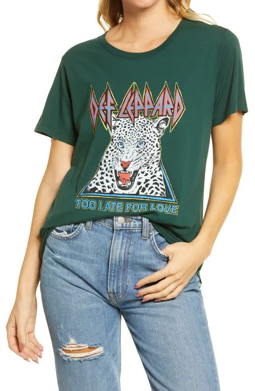 Daydreamer Def Leppard Too Late for Love Graphic Tee in Emerald at Nordstrom, Size Medium | Nordstrom