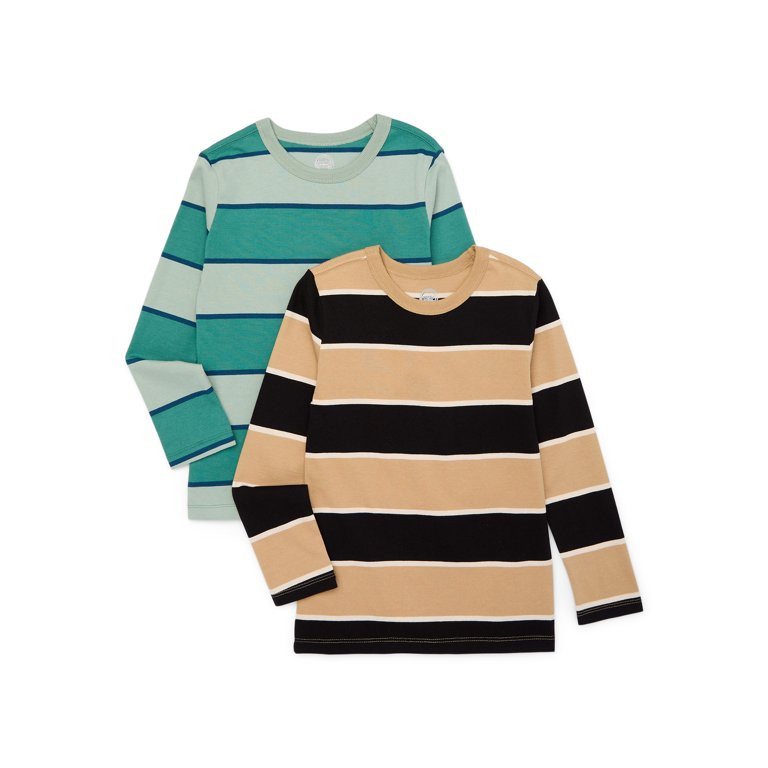 Wonder Nation Boys Long Sleeve Stripe T-Shirt, 2-Pack, Sizes 4-18 & Husky | Walmart (US)