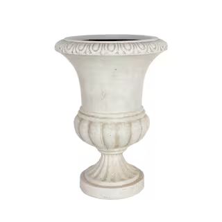 21.25 in. H. Aged White Cast Stone Egg and Dart Bulbous Urn Planter | The Home Depot