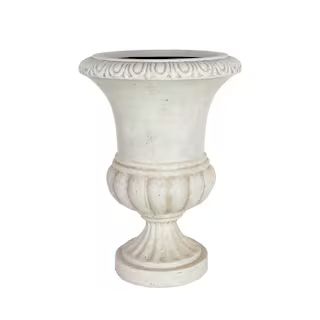 PRIVATE BRAND UNBRANDED 21.25 in. H. Aged White Cast Stone Egg and Dart Bulbous Urn Planter PF906... | The Home Depot