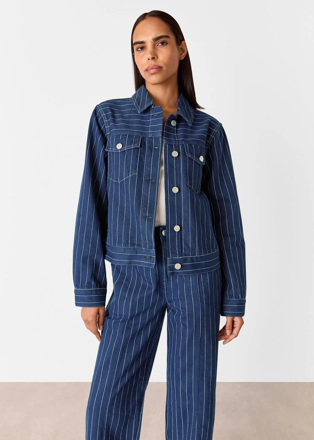 Navy/Multi Pinstripe Denim Jacket | WHISTLES | Whistles UK | | Whistles