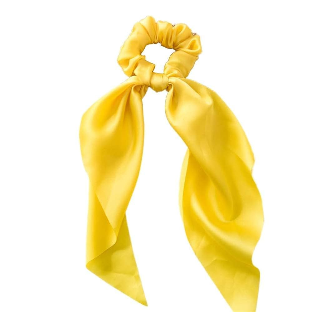 Yellow Women Girl Bow Satin Ribbon Ponytail Scarf Hair Tie Rope Scrunchies Elastic Band Hair Scru... | Amazon (US)