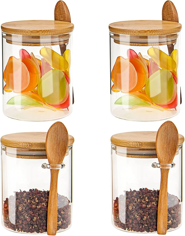 NEPIVEL 4 Pack Glass Jars with Bamboo Lids, 18.5Oz Glass Containers with Airtight Bamboo Lid and ... | Amazon (US)