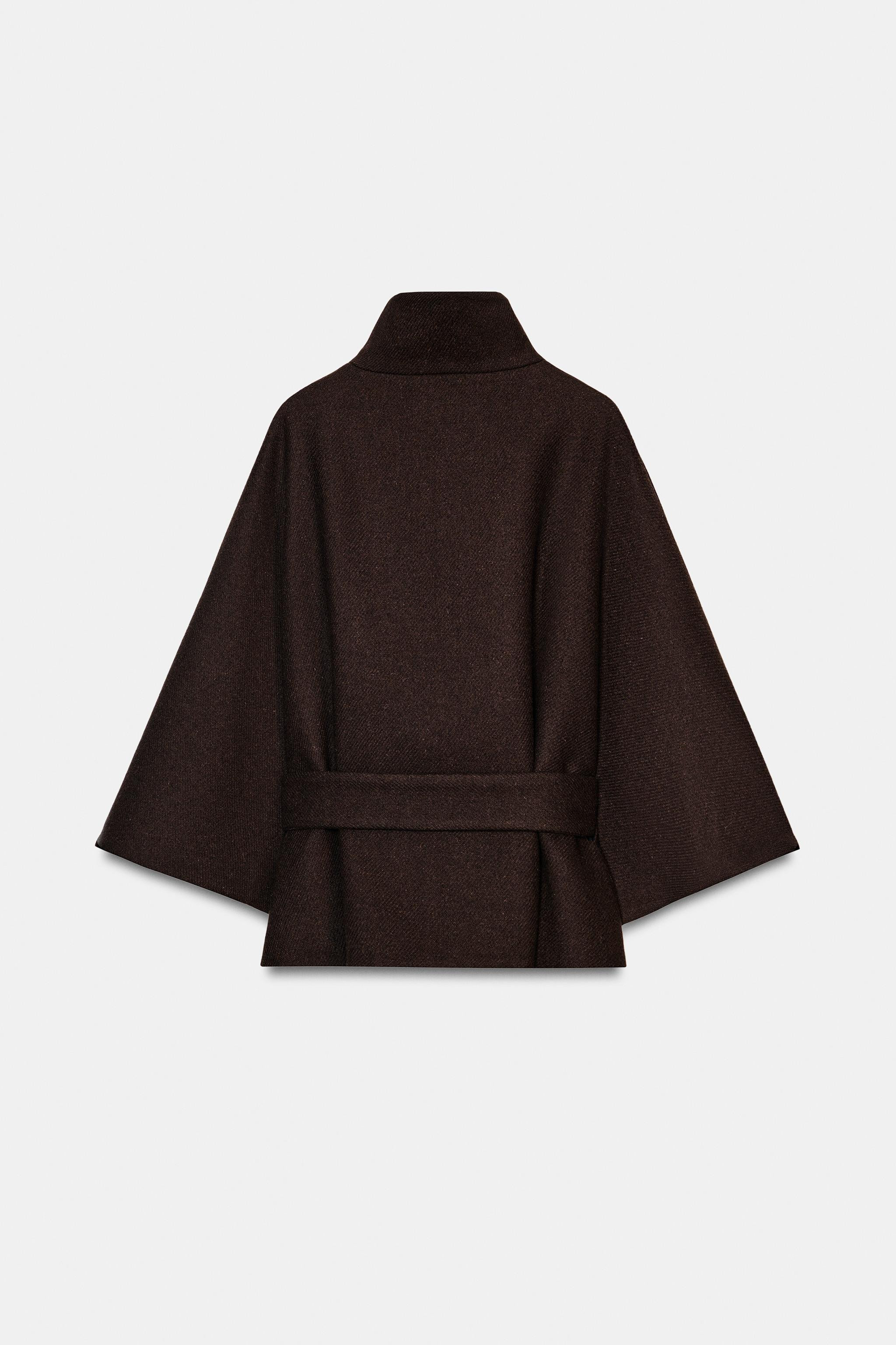 CROPPED WOOL CAPE COAT WITH BELT | Zara UK