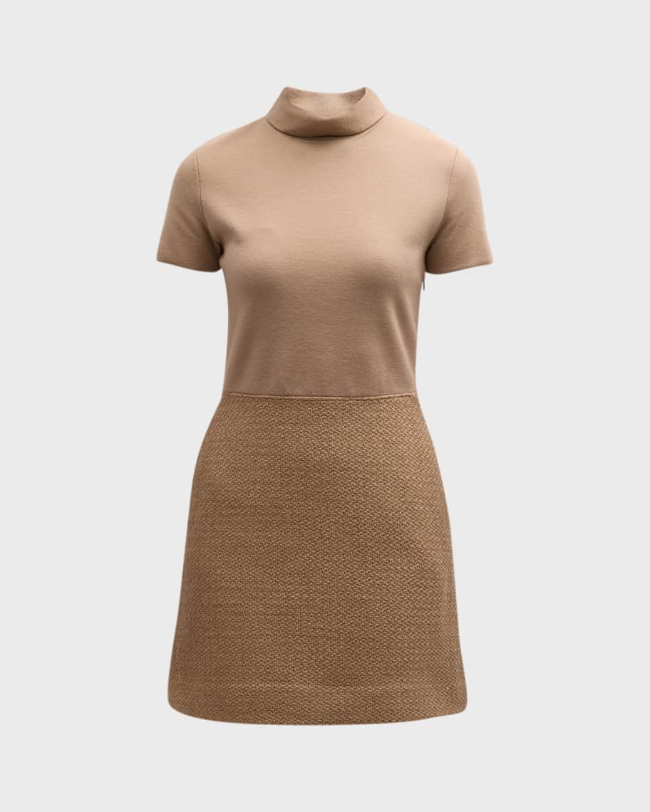 Short-Sleeve Combo Tweed Mini Dress | Neiman Marcus