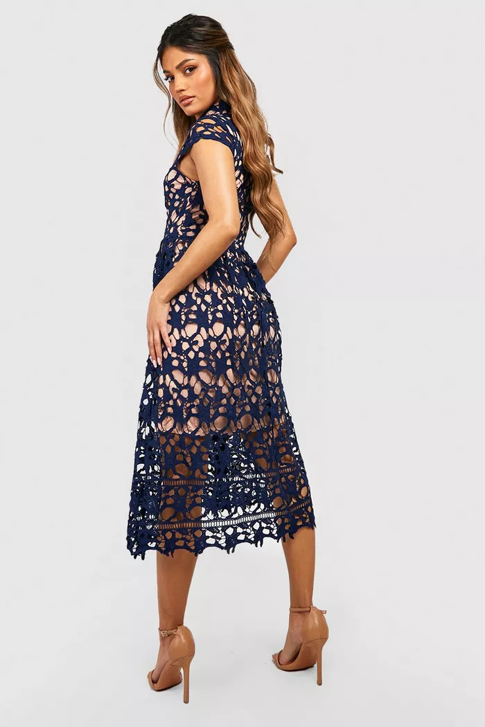 Boutique Lace Midi Skater Bridesmaid Dress | Wedding Guest Dress #LTKwedding #LTKU #LTKsalealert  | Boohoo.com (US & CA)