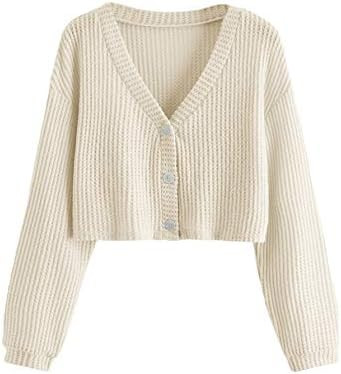 SweatyRocks Women's Long Sleeve Button Front V Neck Soft Knit Cardigan Sweaters | Amazon (US)