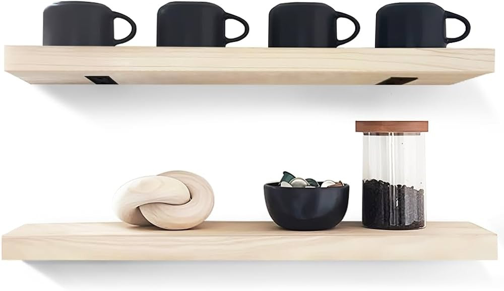 Habudda Floating Shelves, Wall Shelf, Unfinished Solid Natural Wood for DIY | Amazon (US)