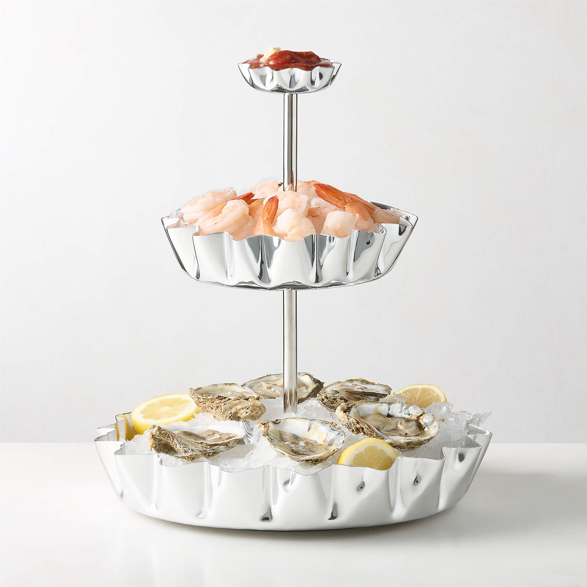 Meyer Polished Aluminum 3-Tier Seafood Tower + Reviews | CB2 | CB2