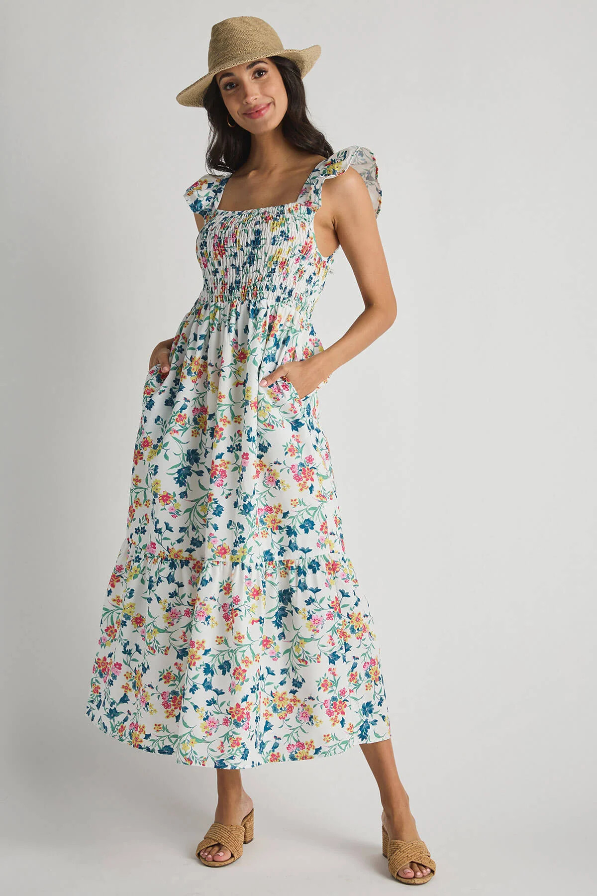 THML Smocked Flutter Sleeve Maxi Dress | Social Threads