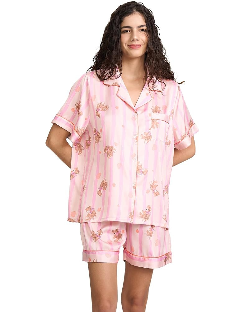Womens Silk Satin Shorts Pajamas Set Button Down 2 Piece Pjs Short Sleeve Oversized Sleepwear wit... | Amazon (US)