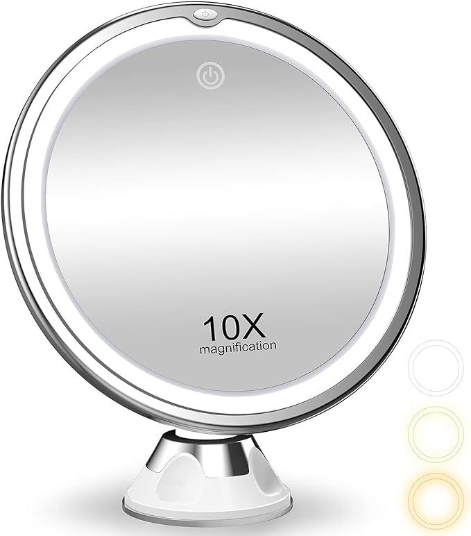 Upgraded 2022 10X Magnifying Makeup Mirror with Lights, 3 Color Lighting, Bathroom Shower Mirror ... | Amazon (US)