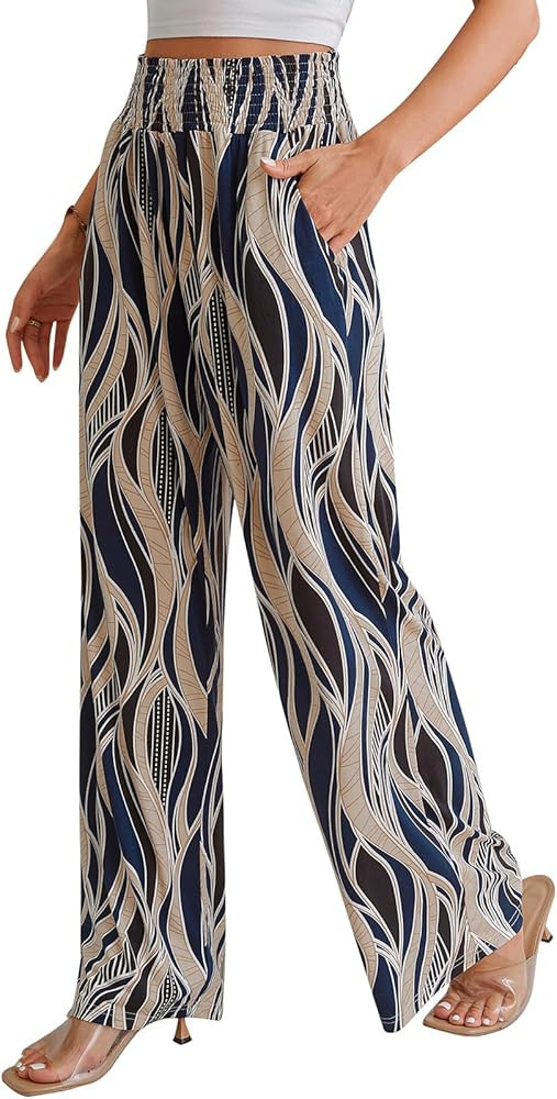 QIANXIZHAN Women's Boho Pants, Wide Leg High Waist Harem Pants Hippie Yoga Clothes with Pockets | Amazon (US)