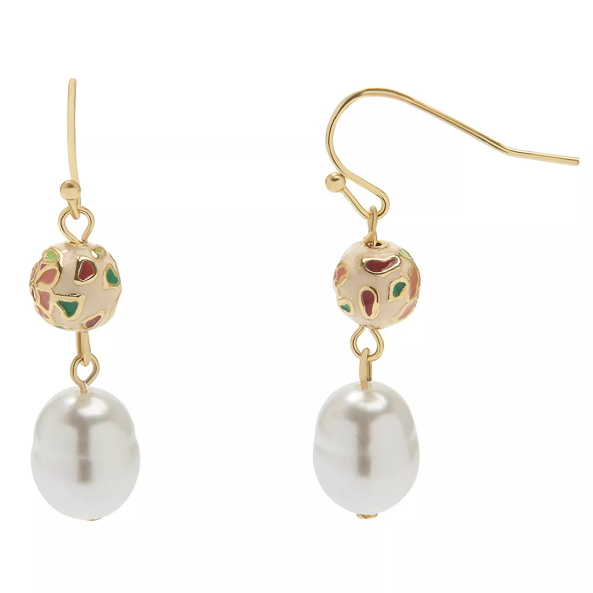LC Lauren Conrad Floral Enamel Bead & Pearl Drop Earrings | Kohl's