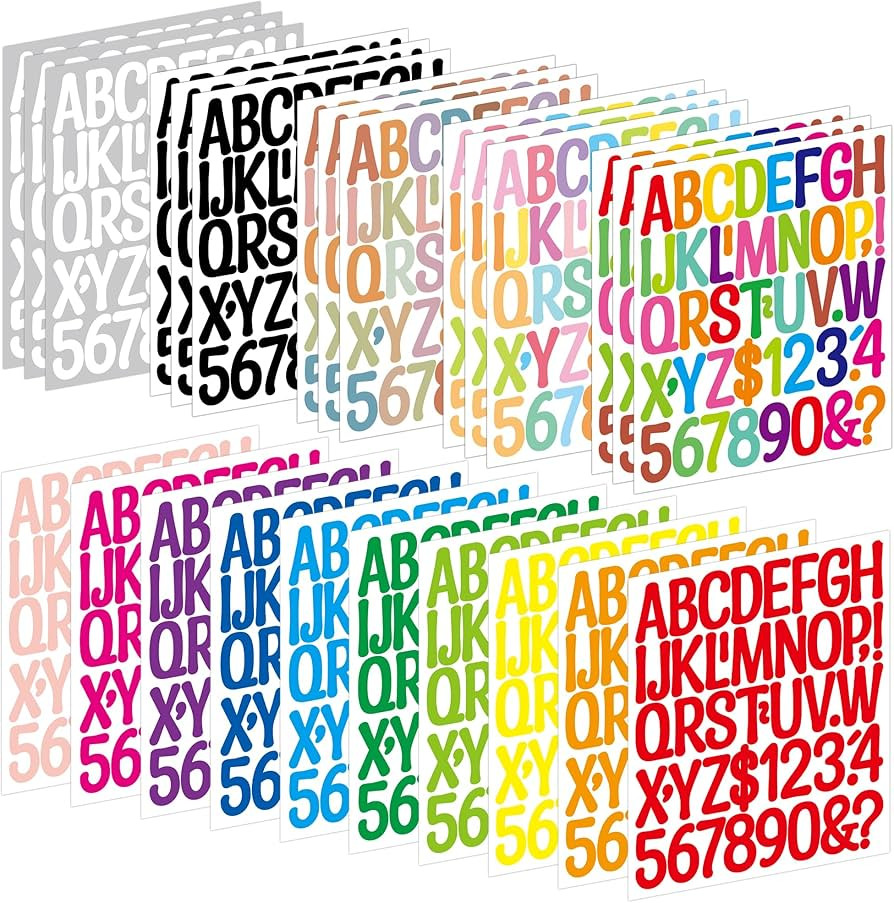 25 Sheets Letter Stickers Alphabet Number Stickers Vinyl Self-Adhesive Stick on Letters for Scrap... | Amazon (US)