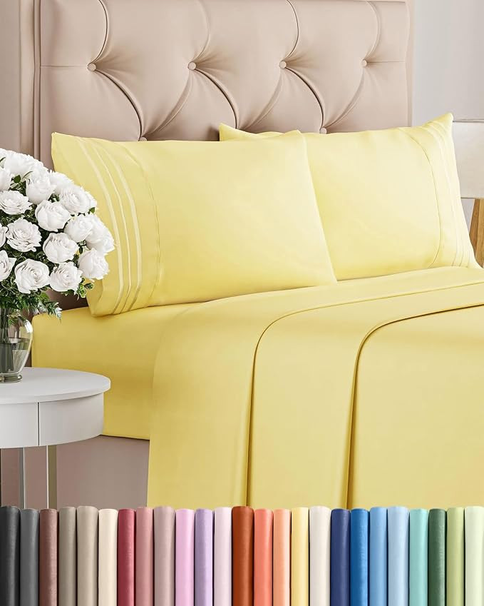 Cal King Size 4 Piece Sheet Set - Breathable & Cooling Sheets - Yellow | Hotel Luxury Bed Sheets ... | Amazon (US)