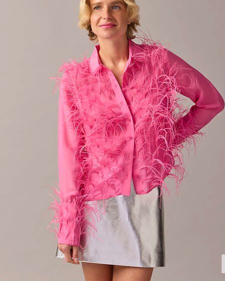 Collection organza button-up shirt with feathers.

#LTKover40 #LTKHoliday