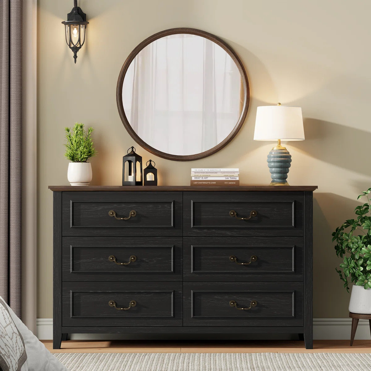Farmhouse Double Dresser with 6 Large Drawers – Rustic Bedroom Chest of Drawers, Antique Style ... | Wayfair North America