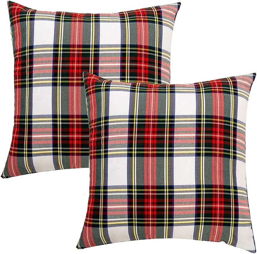 GTEXT 2 Pack Christmas Decor White Plaids Pillow Covers Buffalo Check Throw Pillow Cover Tartan C... | Amazon (US)