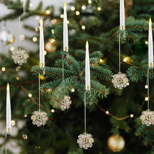LUSHARBOR Christmas Tree Candles, 10 Pack Flameless Candles for Christmas Tree, LED Taper Candles Battery Operated with Remote, Fake Candles for Xmas Wedding Decor with Crystal Snowflake Hook | Amazon (US)