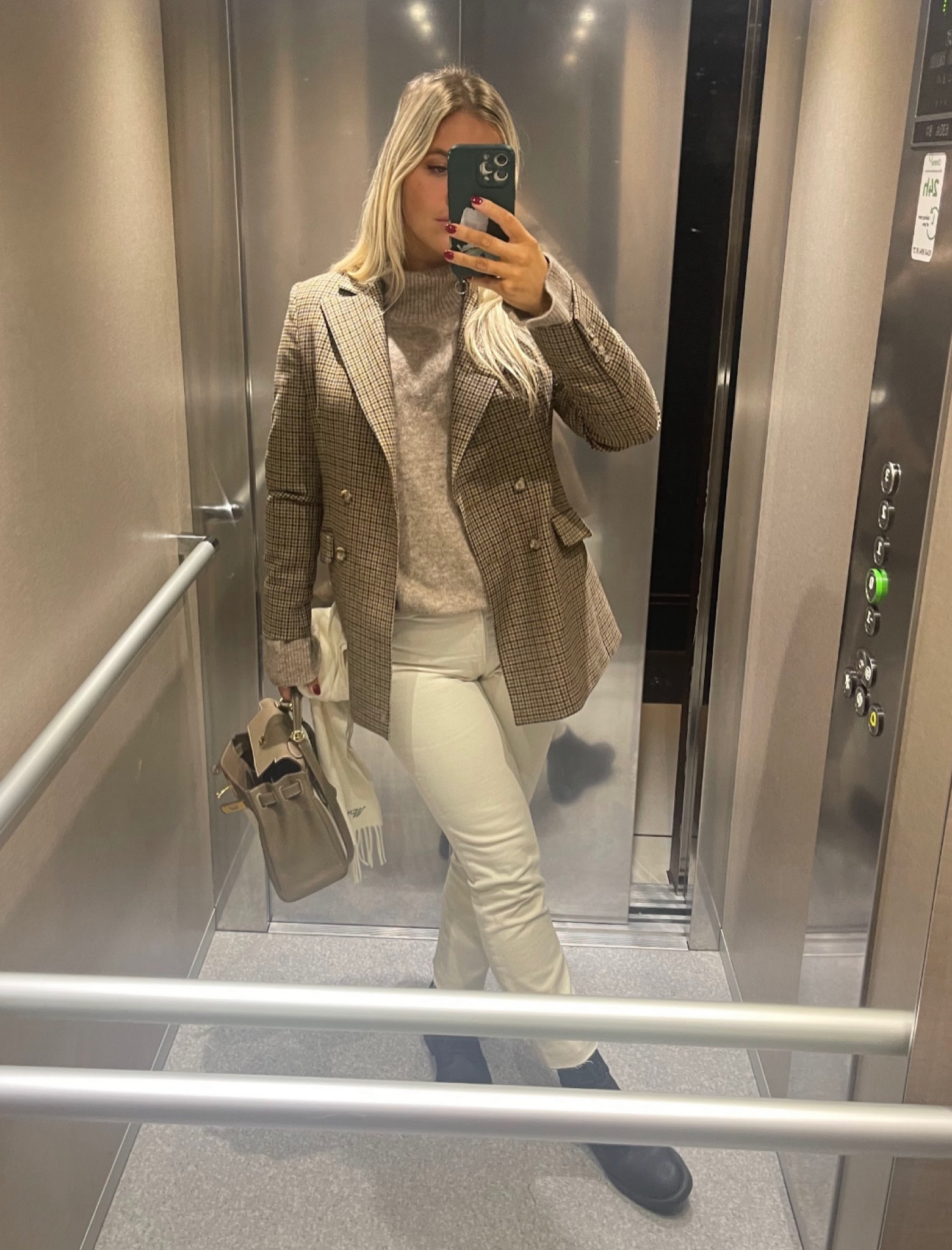 Mirror selfie, neutral outfit, autumnal style, autumn outfit, Anna James blazer, transitional style, Cos, knit jumper, cream jeans, Paige jeans, black boots, neutrals, outfit inspiration 

#LTKstyletip #LTKeurope #LTKSeasonal