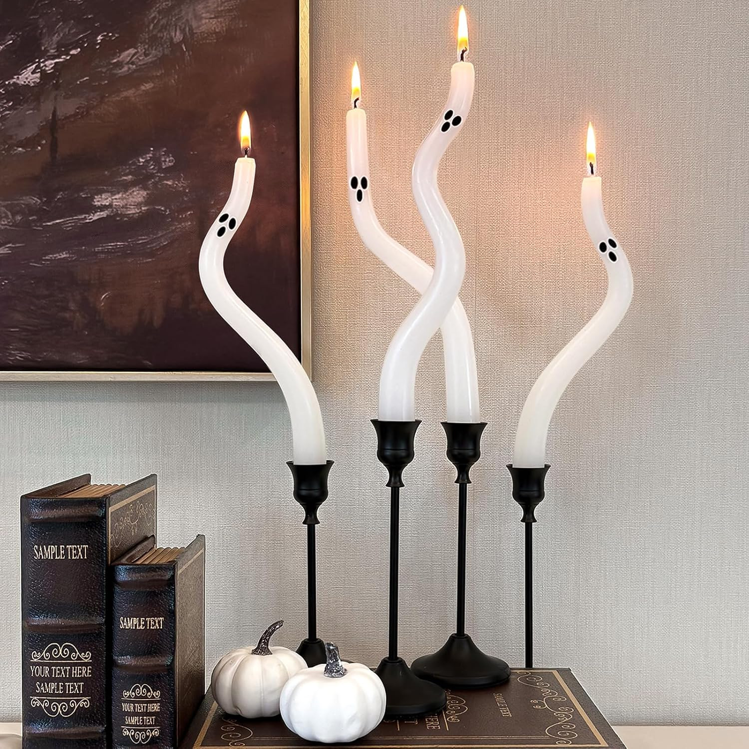 Halloween Decorations Indoor - 4 Pack Cute Ghost Taper Candles - Halloween Centerpieces for Tables - Twisted Candle Decoration for Mantel Table - Spooky Ghosts Candle Decor for Home Party Room | Amazon (US)